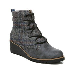 Lifestride Womens Zone Ankle Boot Size 6.5‎ NWB Grey Multi Plaid Wedge Heel